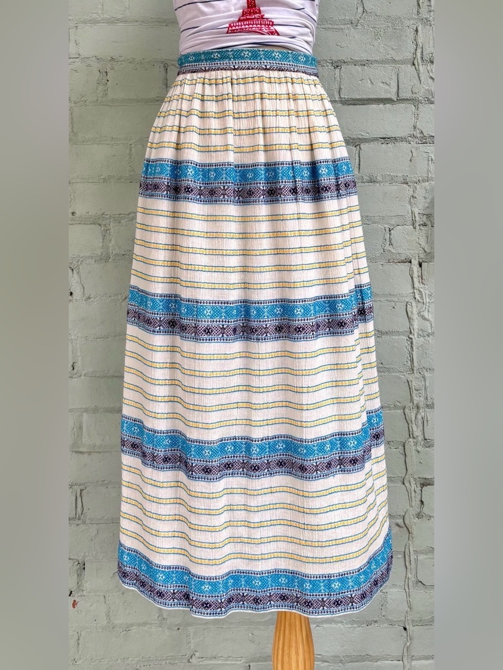 Striped Full Midi Skirt in Cream and Blue